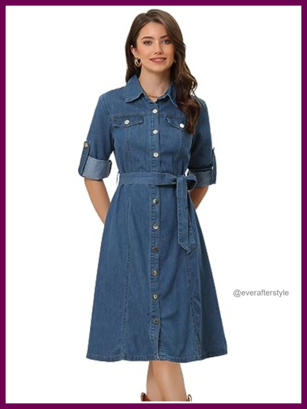 Denim Midi Dress Long Sleeve Button Down Jean Dress
